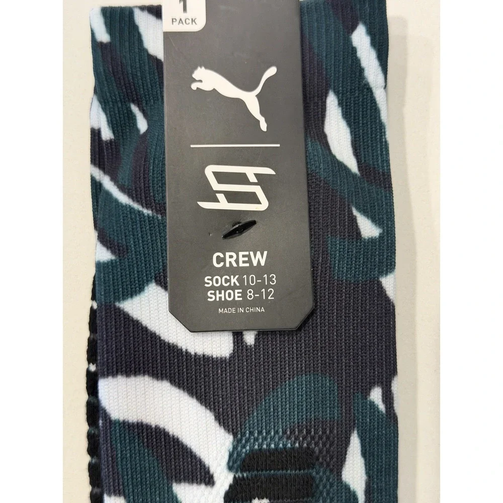 Puma Hoops Crew Socks 2-Pack Multicolored Graphic Shoe Size 8-12 NWT